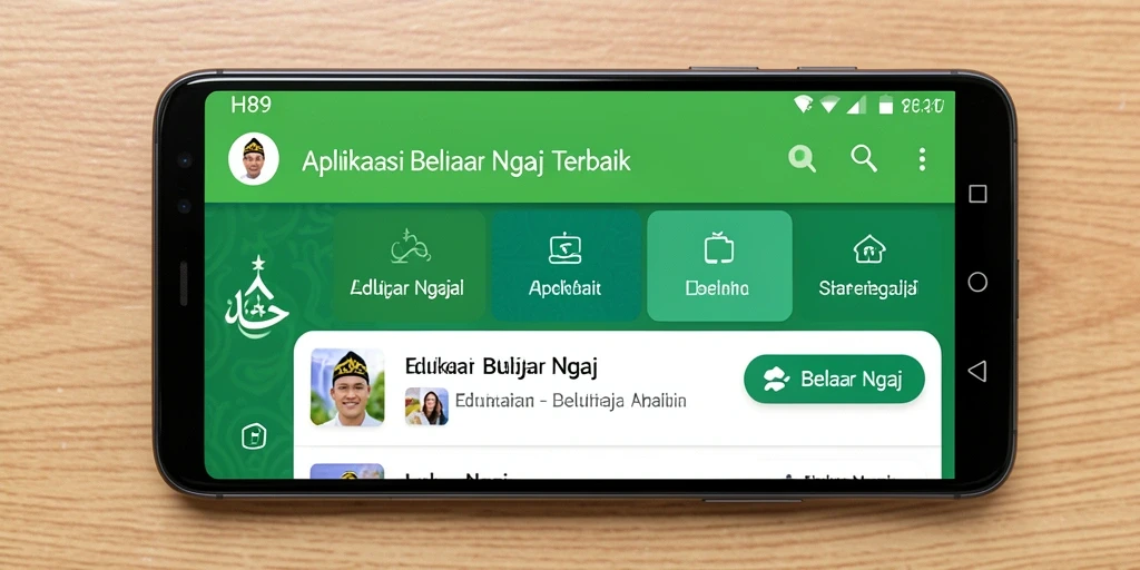 Tampilan aplikasi H89 yang intuitif dan menarik untuk belajar ngaji.