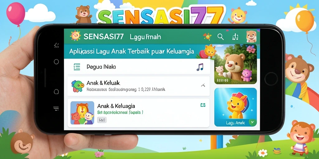 Antarmuka aplikasi SENSASI777 dengan lagu-lagu anak yang ceria.